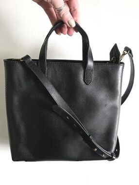 Madewell Black Leather Transport Tote Crossbody Purse Medium Zip Minimalist